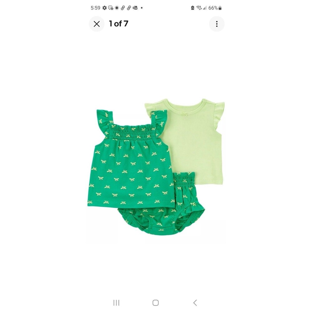 Carter’s Girls 3pcs Diaper Cover Set, Size 3 months, Green Bow - NEW